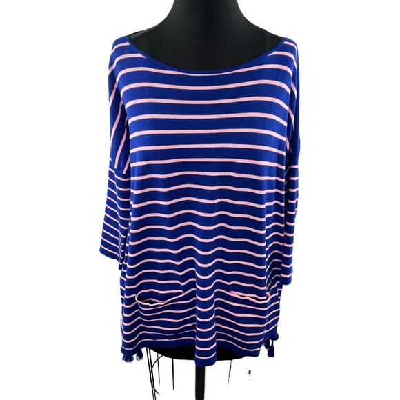 LILLY PULITZER Twilight Blue Coastal Shell Stripe Elba Tassel Sweater Size S - Picture 2 of 11
